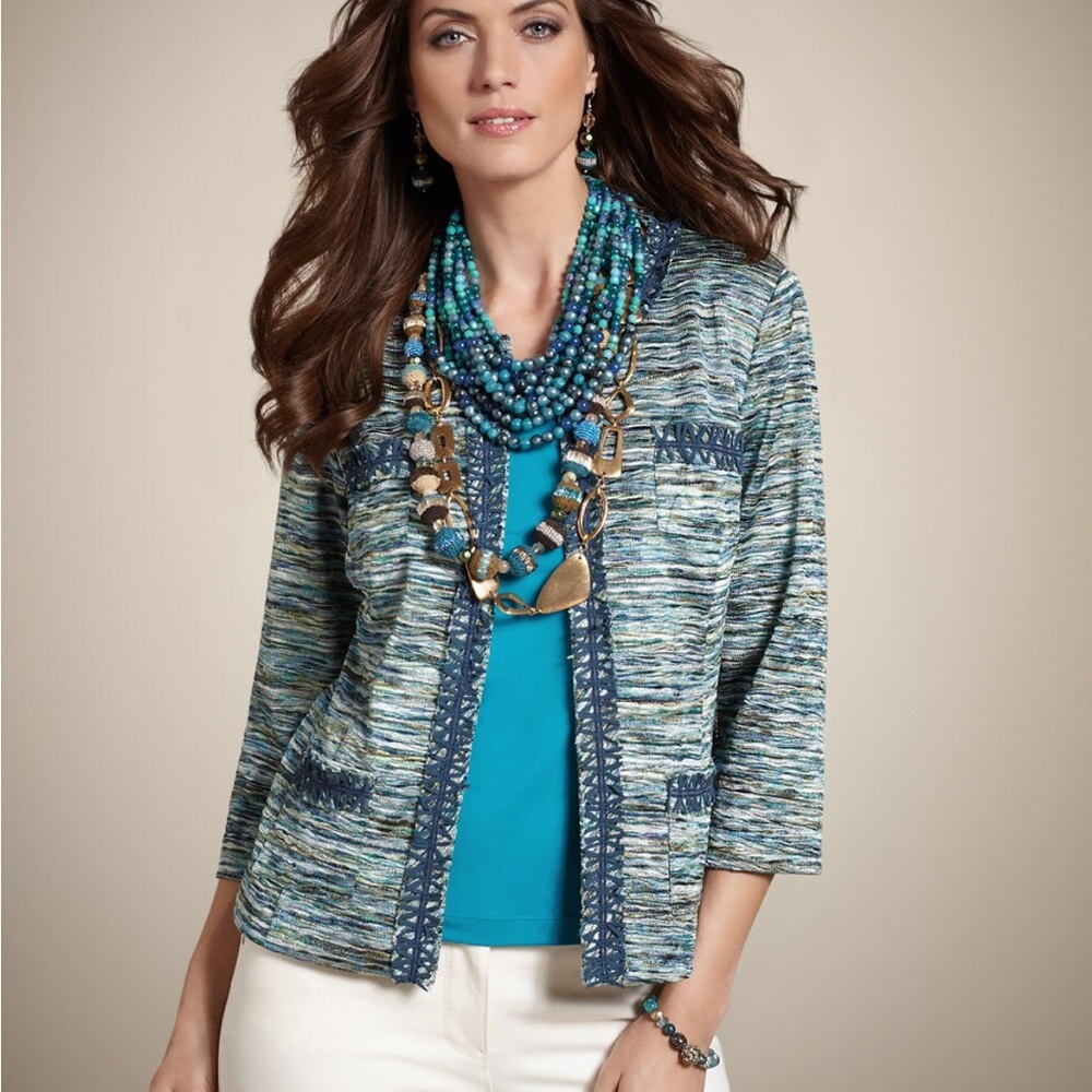 Chico’s Knit Fringe Ronique Jacket - Teal Green